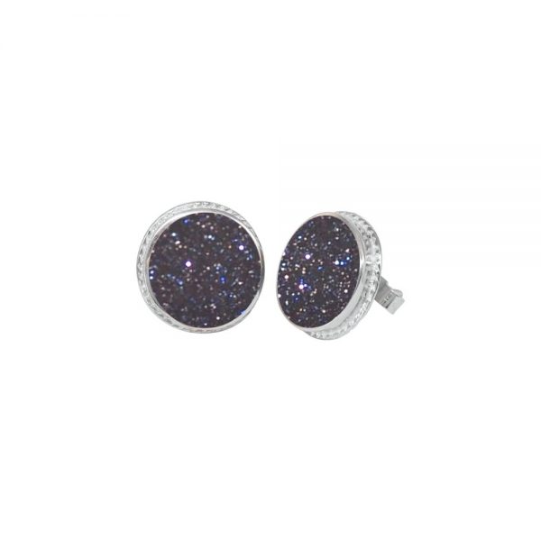 Silver Blue Goldstone Round Stud Earrings