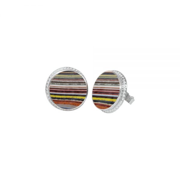 Silver Fordite Round Stud Earrings