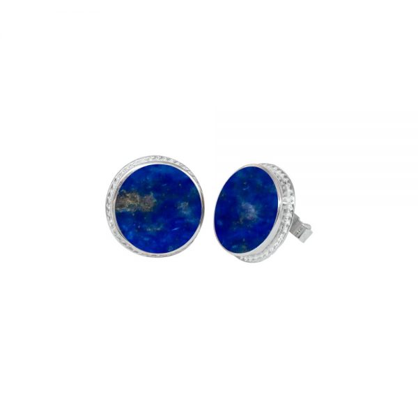 Silver Lapis Round Stud Earrings