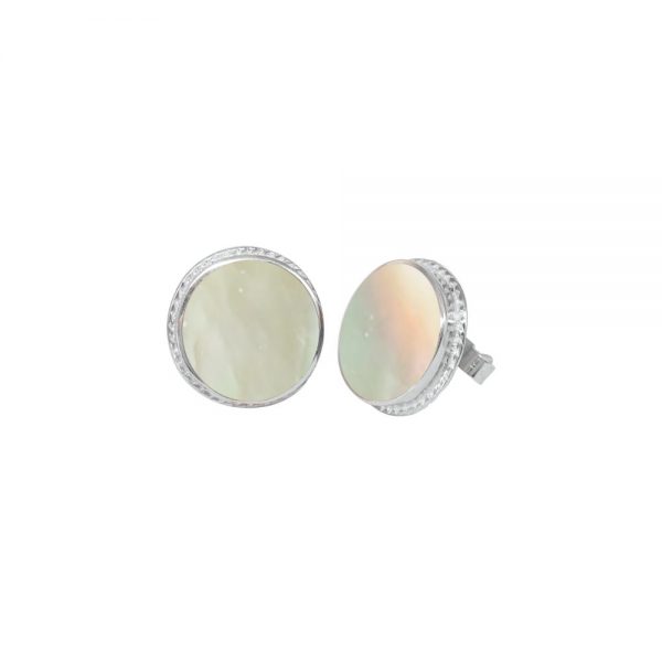 Silver Mother of Pearl Round Stud Earrings