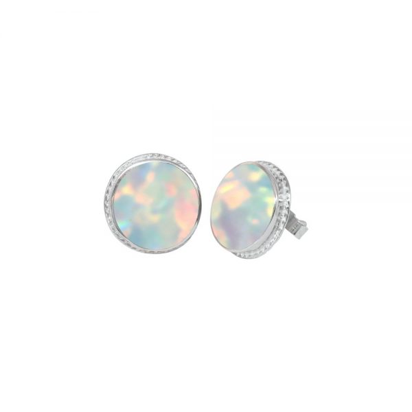 Silver Opalite Sun Ice Round Stud Earrings