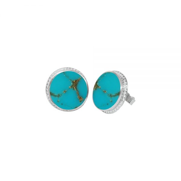 Silver Turquoise Round Stud Earrings