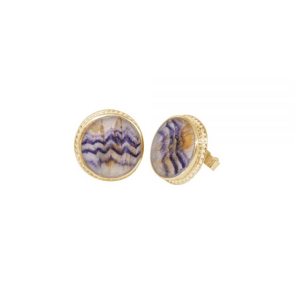 Yellow Gold Blue John Round Stud Earrings