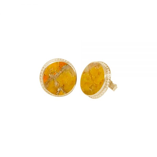 Yellow Gold Bumblebee Jasper Round Stud Earrings