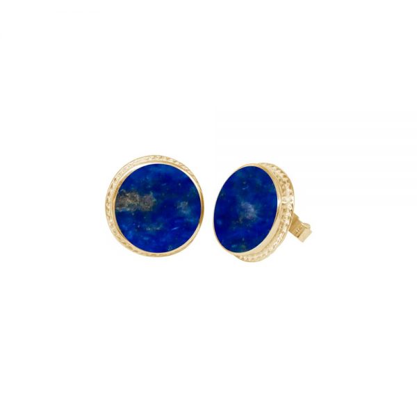 Yellow Gold Lapis Round Stud Earrings