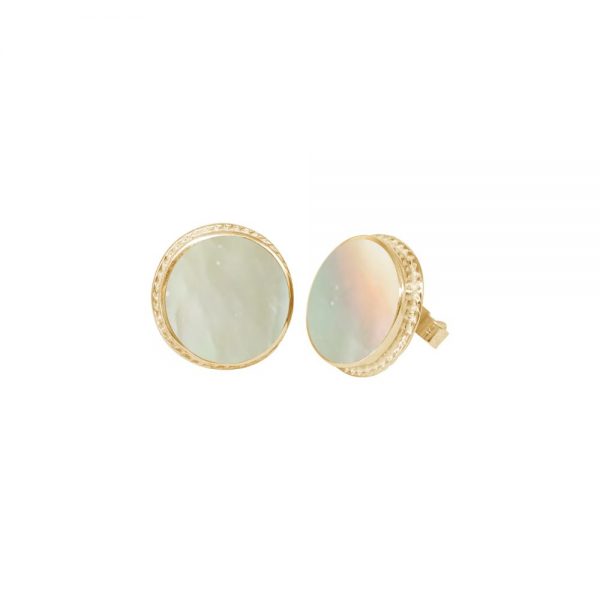 Yellow Gold Mother of Pearl Round Stud Earrings