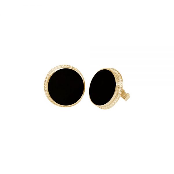 Yellow Gold Whitby Jet Round Stud Earrings