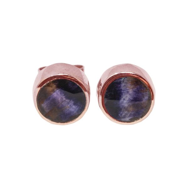 Rose Gold Blue John Round Stud Earrings