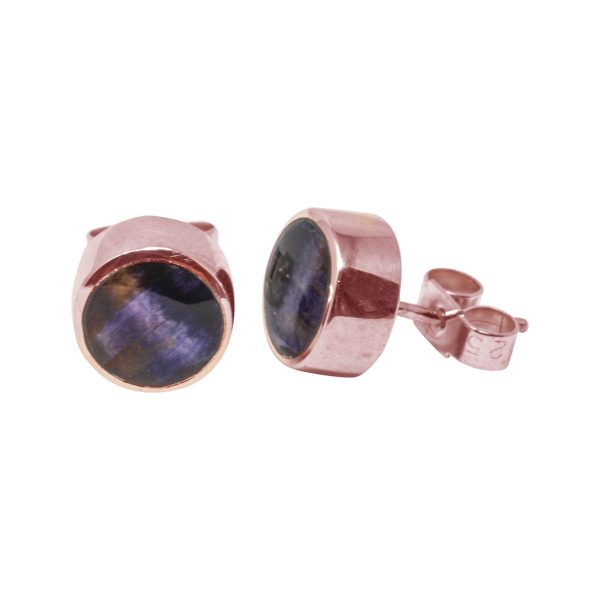 Rose Gold Blue John Round Stud Earrings