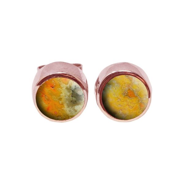 Rose Gold Bumblebee Jasper Round Stud Earrings