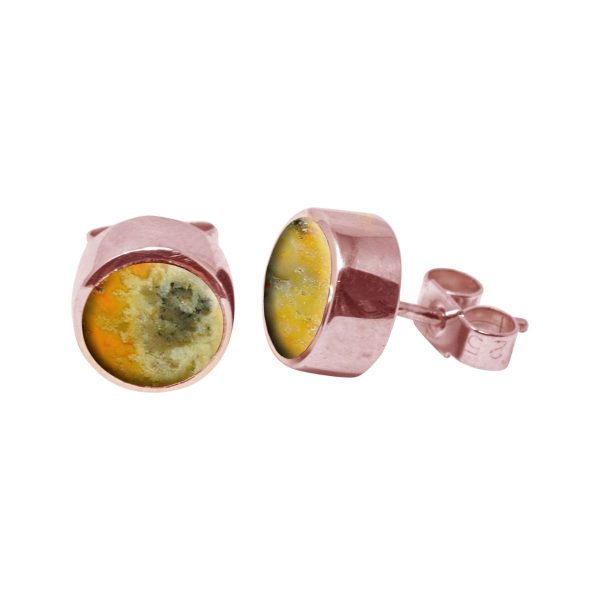 Rose Gold Bumblebee Jasper Round Stud Earrings