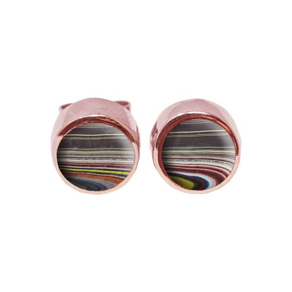 Rose Gold Fordite Round Stud Earrings