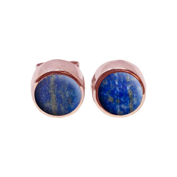 Rose Gold Lapis Round Stud Earrings