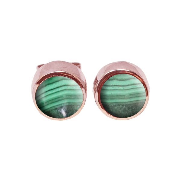 Rose Gold Malachite Round Stud Earrings