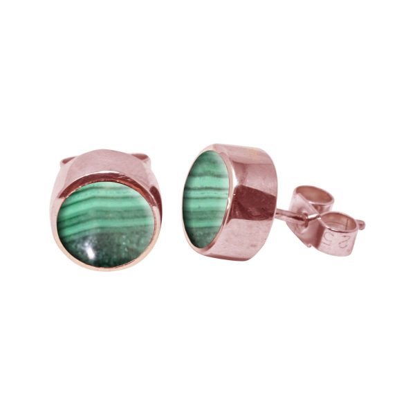 Gold Malachite Round Stud Earrings