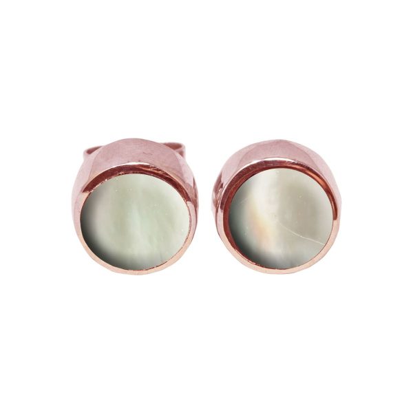 Rose Gold Mother of Pearl Round Stud Earrings