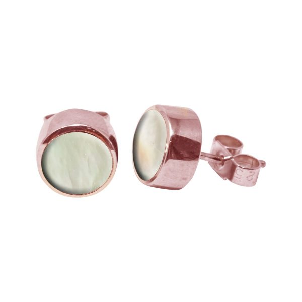 Gold Mother of Pearl Round Stud Earrings