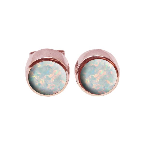 Rose Gold Opalite Sun Ice Round Stud Earrings