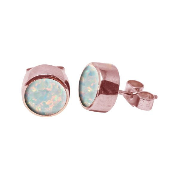 Rose Gold Opalite Sun Ice Round Stud Earrings