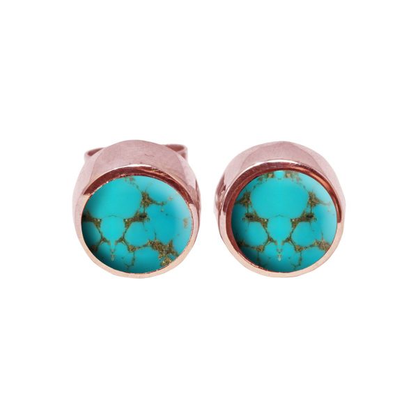 Rose Gold Turquoise Round Stud Earrings