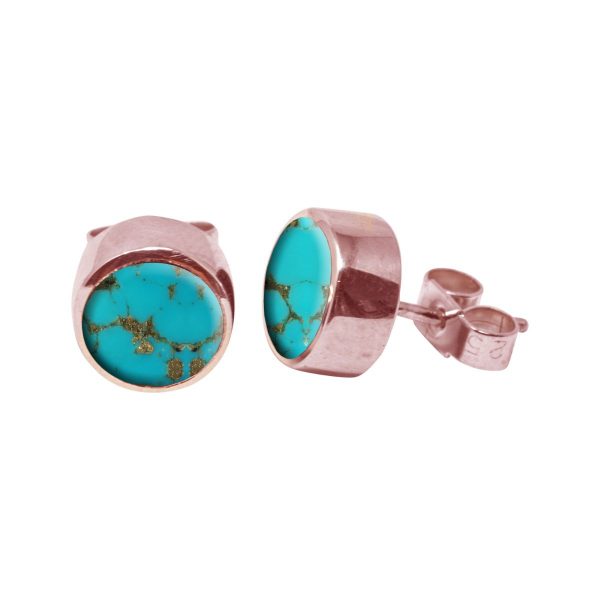 Gold Turquoise Round Stud Earrings