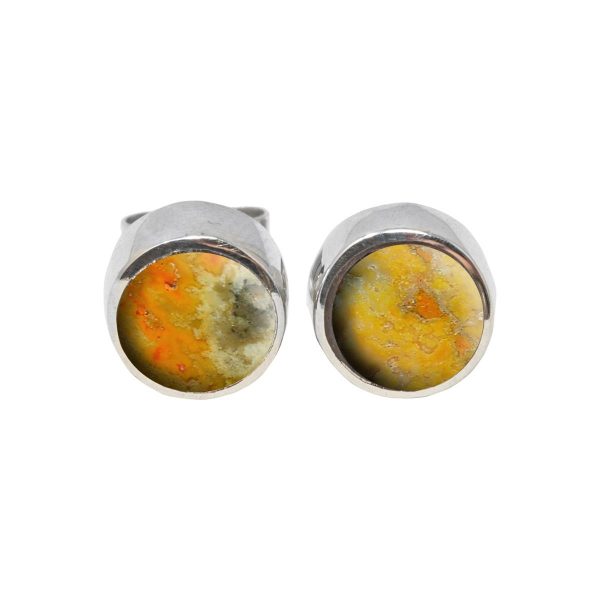 Silver Bumblebee Jasper Round Stud Earrings