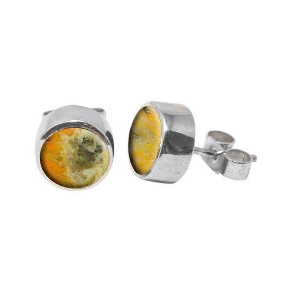 Silver Bumblebee Jasper Round Stud Earrings