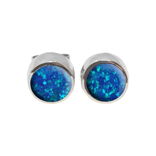 Silver Cobalt Blue Round Stud Earrings
