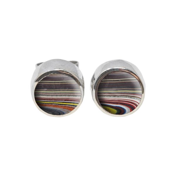 Silver Fordite Round Stud Earrings