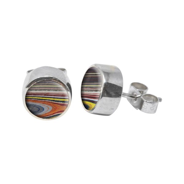 Silver Fordite Round Stud Earrings