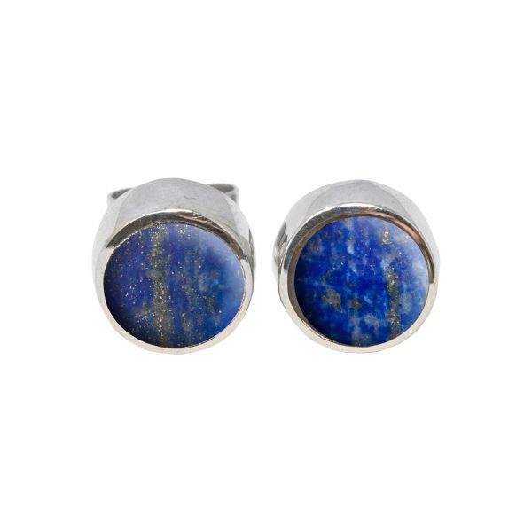 Silver Lapis Round Stud Earrings