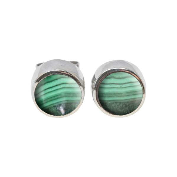 Silver Malachite Round Stud Earrings