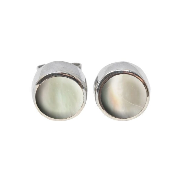Silver Mother of Pearl Round Stud Earrings