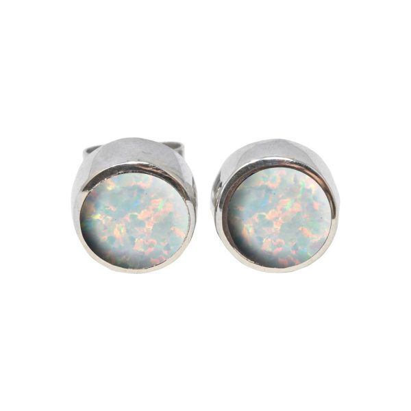 Silver Opalite Sun Ice Round Stud Earrings