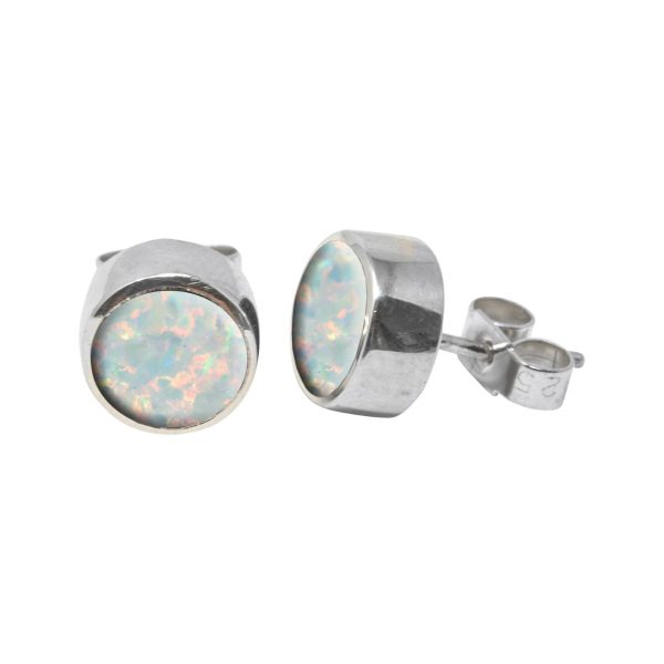 Silver Opalite Sun Ice Round Stud Earrings