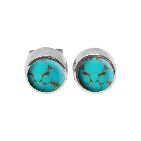 Silver Turquoise Round Stud Earrings