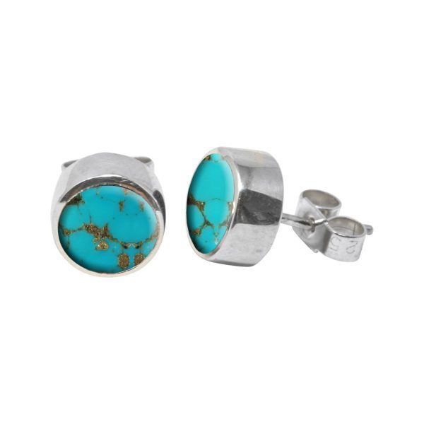 Silver Turquoise Round Stud Earrings