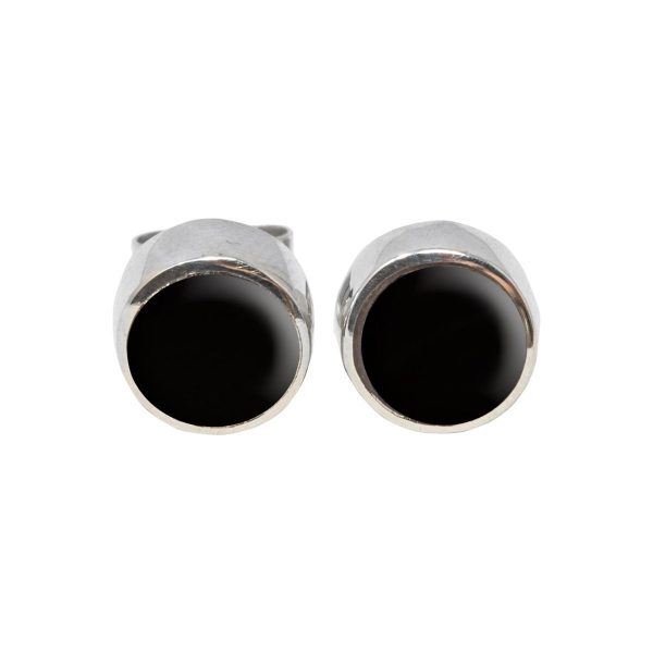 Silver Whitby Jet Round Stud Earrings