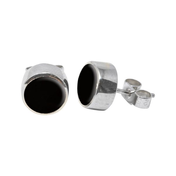 Silver Whitby Jet Round Stud Earrings