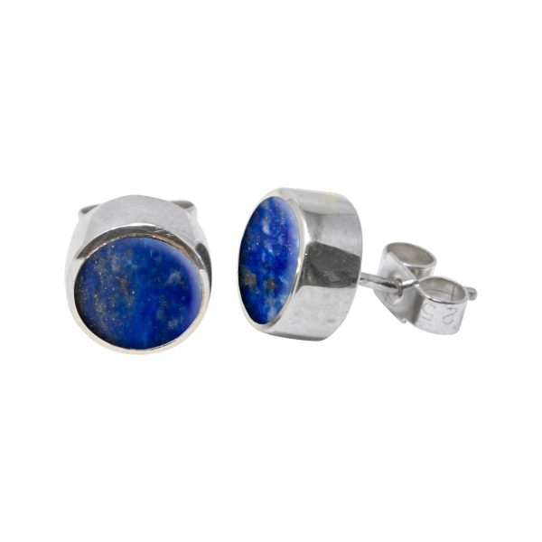 White Gold Lapis Round Stud Earrings