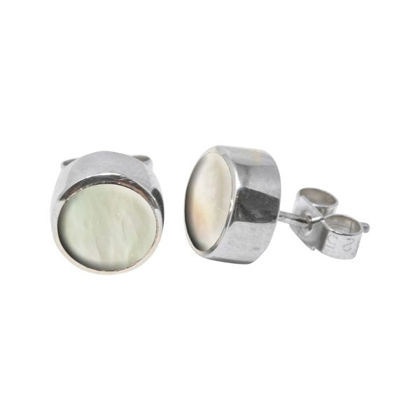 White Gold Mother of Pearl Round Stud Earrings