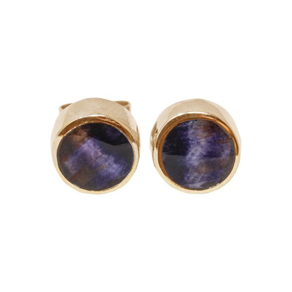 Gold Blue John Round Stud Earrings