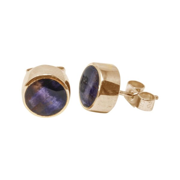 Gold Blue John Round Stud Earrings