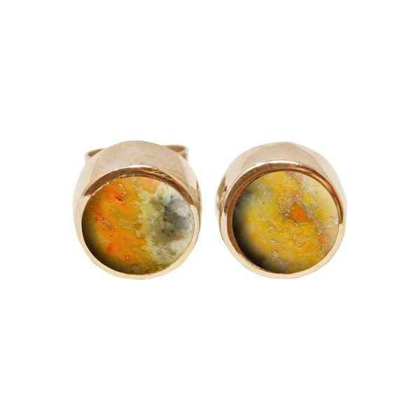 Gold Bumblebee Jasper Round Stud Earrings