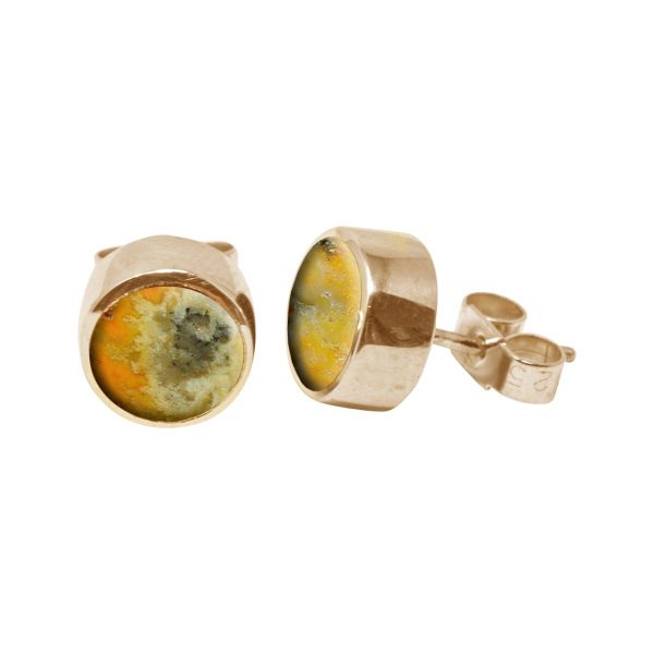 Gold Bumblebee Jasper Round Stud Earrings