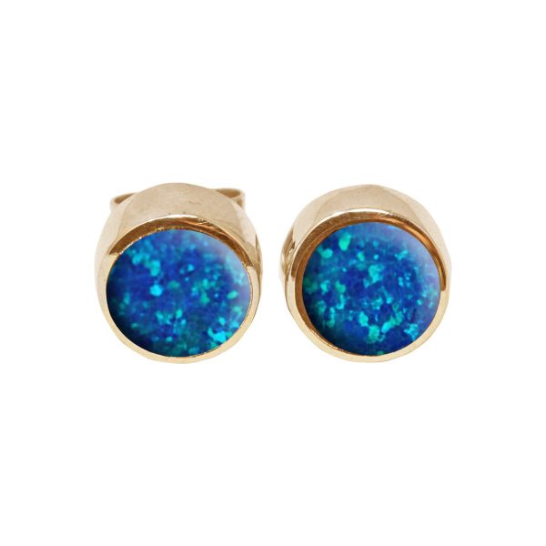 Gold Opalite Cobalt Blue Round Stud Earrings