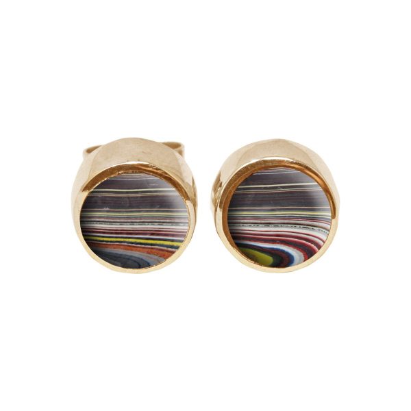 Gold Fordite Round Stud Earrings