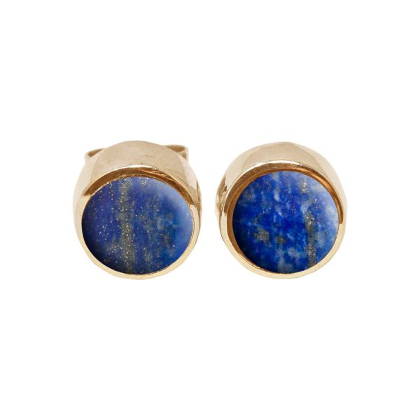 Gold Lapis Round Stud Earrings