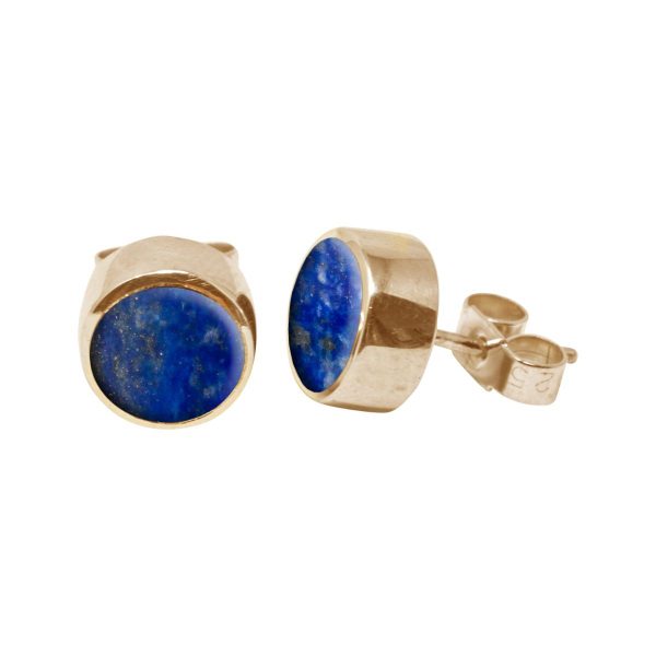 Gold Lapis Round Stud Earrings