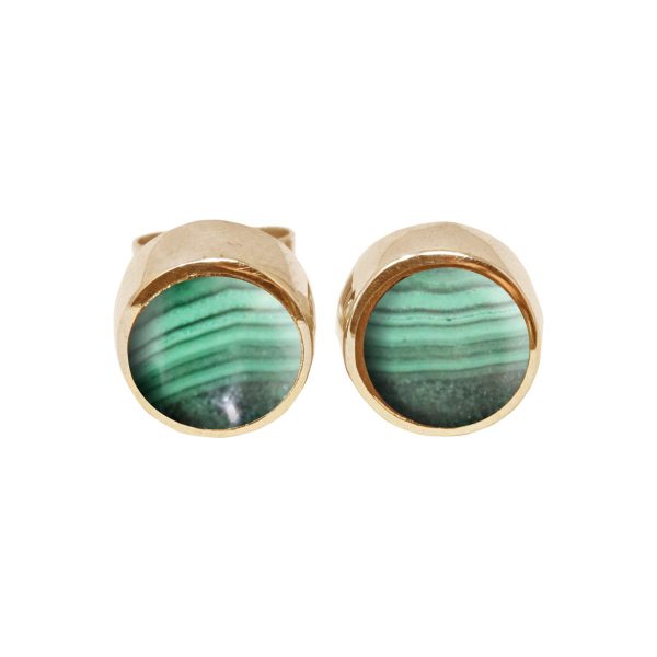 Gold Malachite Round Stud Earrings